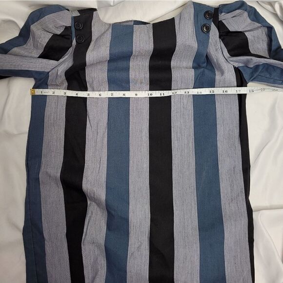VINTAGE 70s striped puff sleeve button up back shift dress S - Picture 8 of 10
